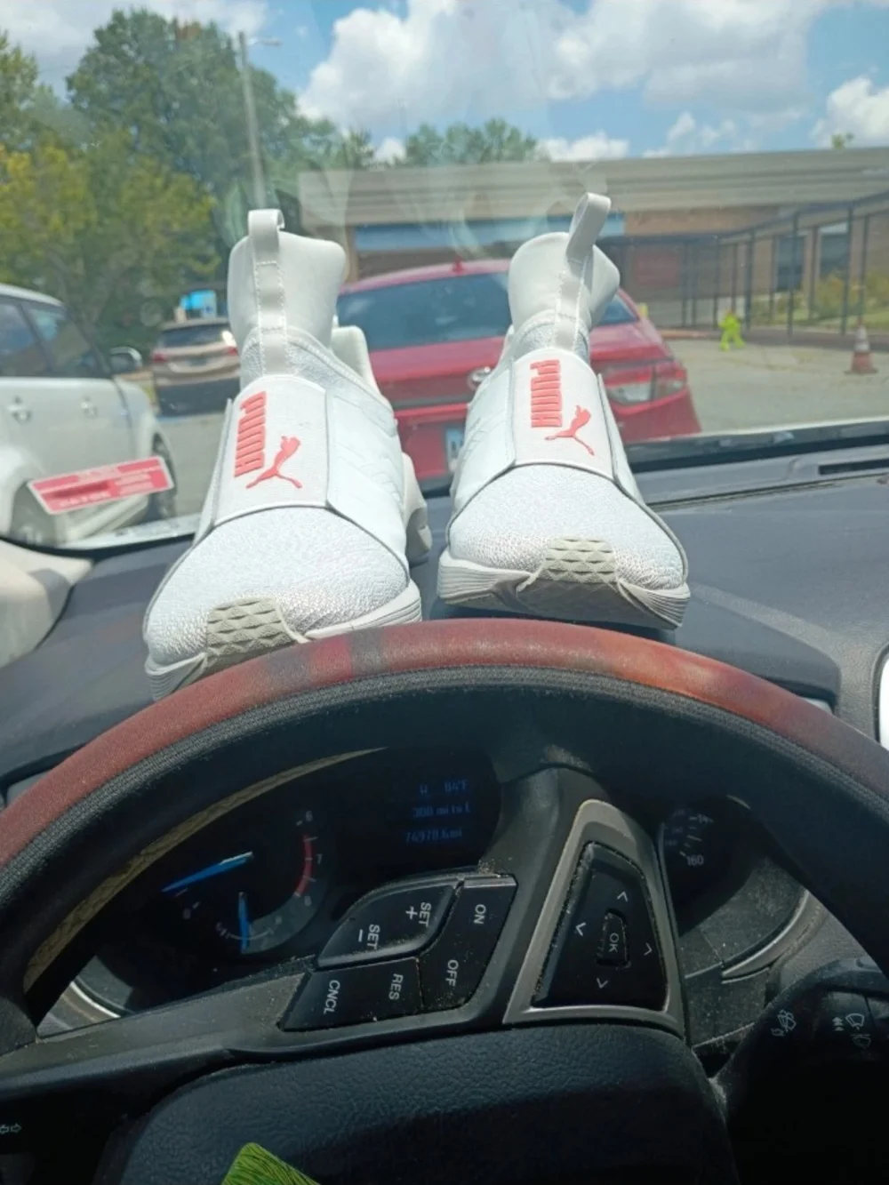Puma White Slip-On Sneakers with Coral Logo Accent